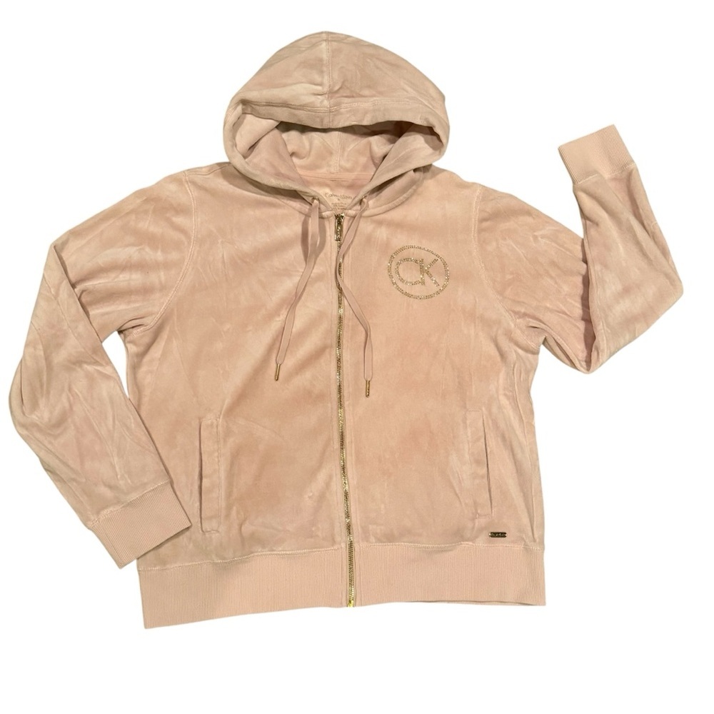 Calvin Klein Blush Pink Velvet Zip-Up Hoodie